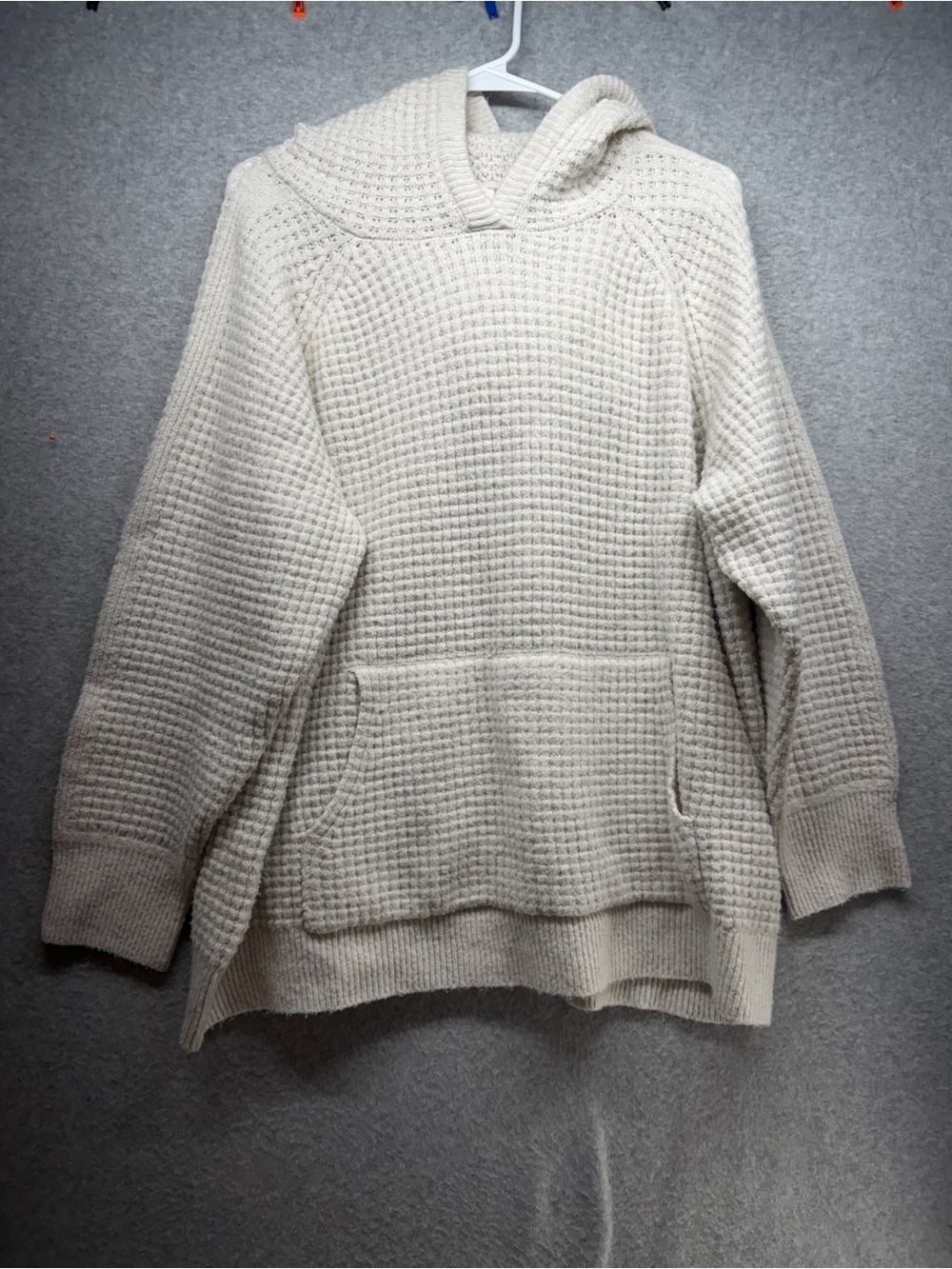 Chelsea & Theodore Cream Waffle Knit Hooded Pullover Sweater